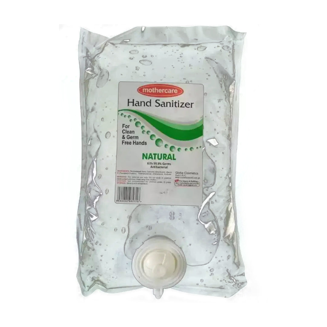 Hand sanitizer packaging with 'Mothercare' branding on a white background