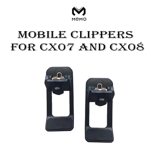 Two black mobile clippers for CX07 and CX08 with Memo branding on a white background.