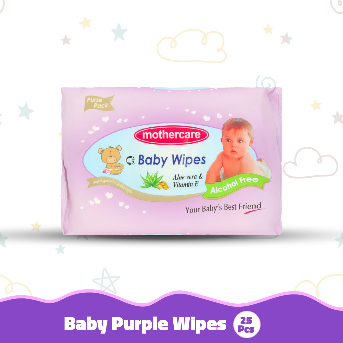 Box of Mothercare baby wipes with a purple design on a white background