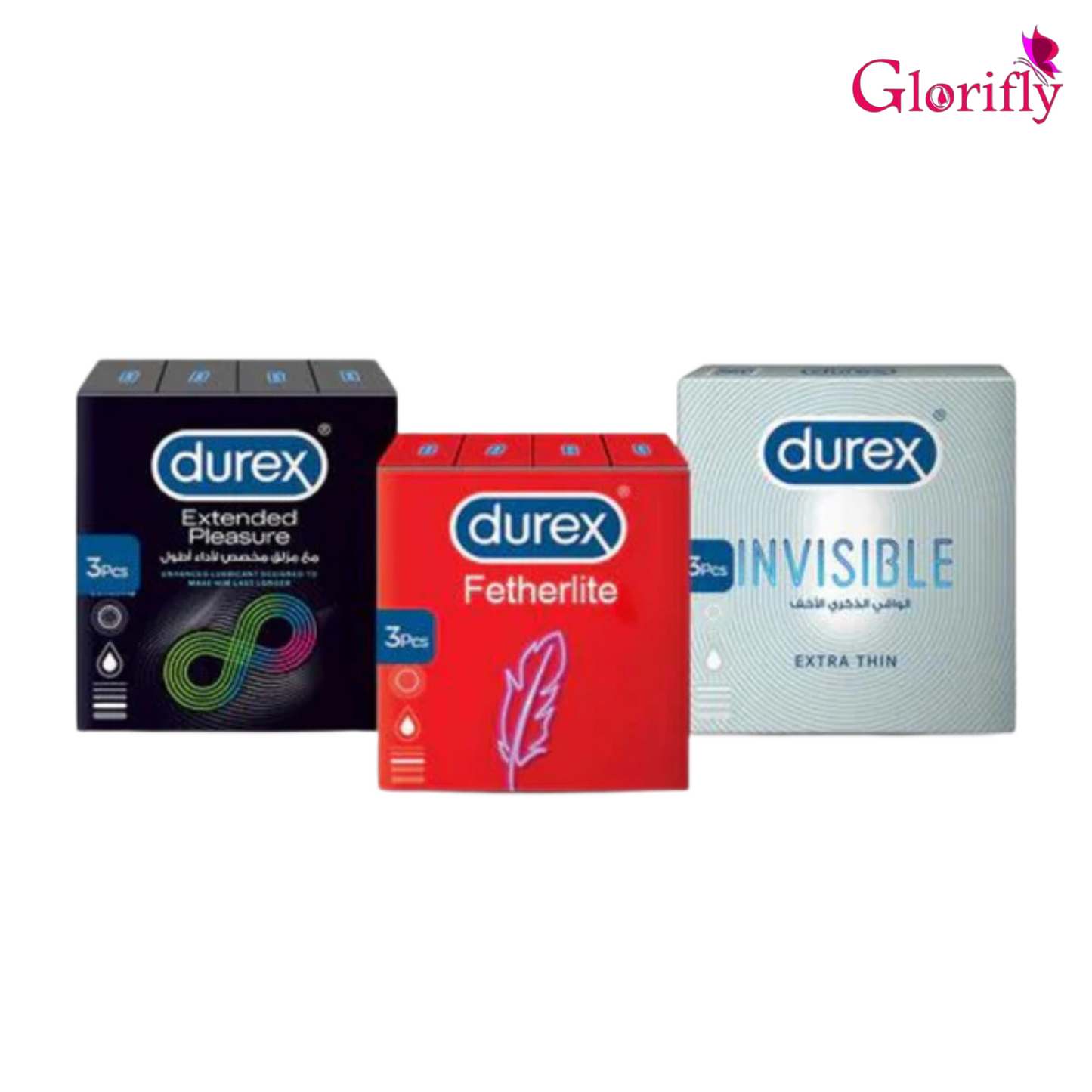 Bundle - Durex Condom Invisible 3'S + Durex - Condoms 3S Performa + Durex - Condoms 3S Feather Lite.
