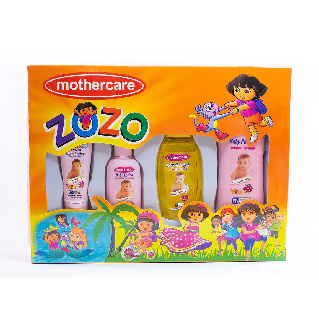 Mothercare Zozo baby product set packaging with Dora the Explorer theme