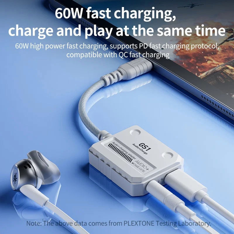 Plaxton 2 in 1 Type C Adapter Audio & Charging Connector for Android