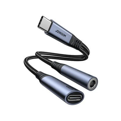 Joyroom SY-C02 2-in-1 Audio Adapter – Type-C to 3.5mm + Type-C | Fast Charging & Audio Sync – Black