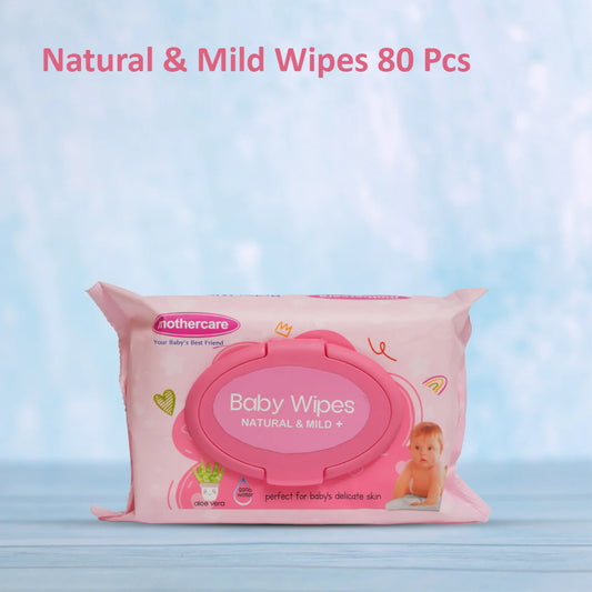 Package of Mothercare baby wipes on a light blue background

