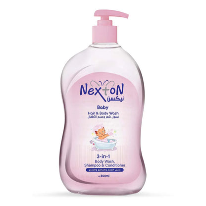 Nexton baby hair and body wash bottle on a white background

