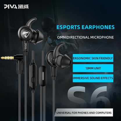 Piva S6 Falcon Wired Gaming Earphone 3.5mm Jack for PUBG, COD Mobile & PC