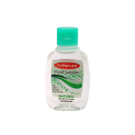 Mothercare hand sanitizer bottle with green cap on a white background

