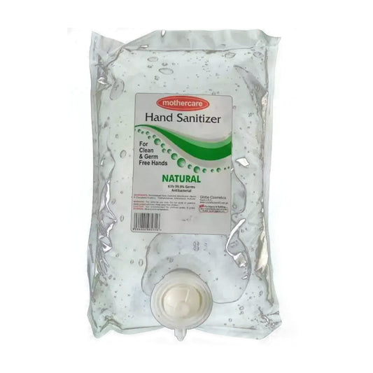 Hand sanitizer packaging with 'Mothercare' branding on a white background

