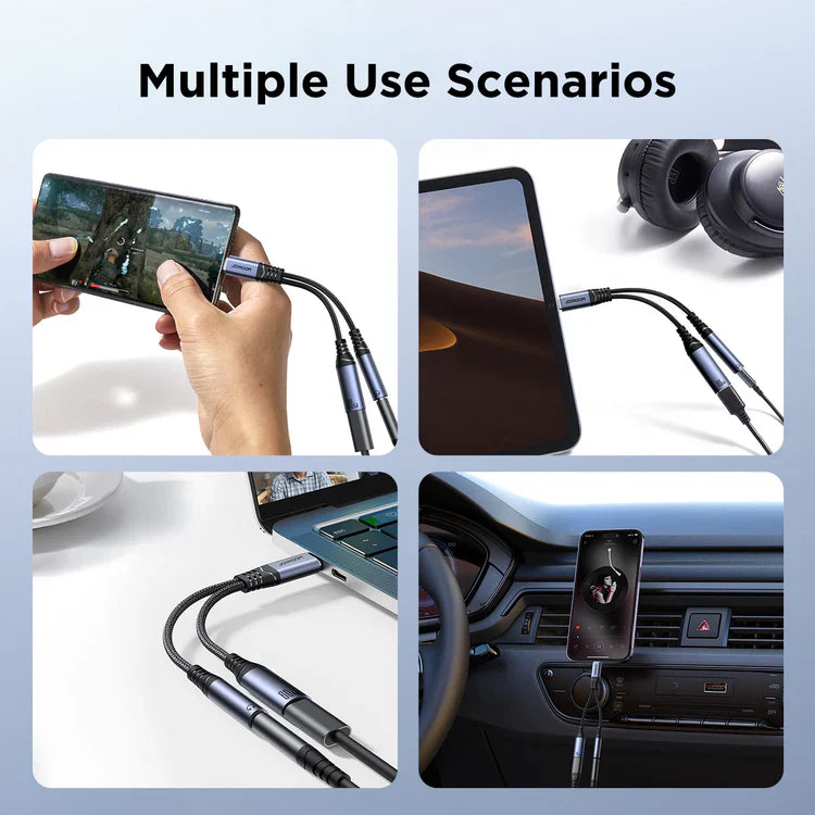 Joyroom SY-C02 2-in-1 Audio Adapter – Type-C to 3.5mm + Type-C | Fast Charging & Audio Sync – Black
