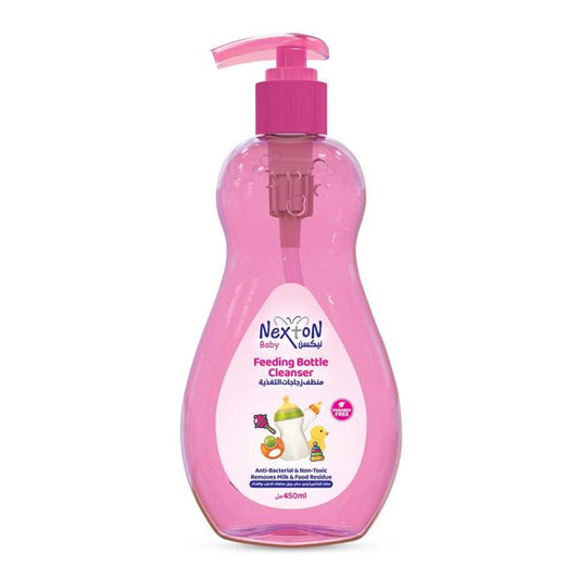 Pink bottle of Nexton Baby Feeding Bottle Cleanser on a white background

