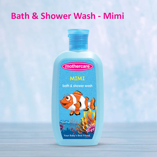 Mothercare Mimi bath and shower wash bottle with a clownfish design on a light blue background

