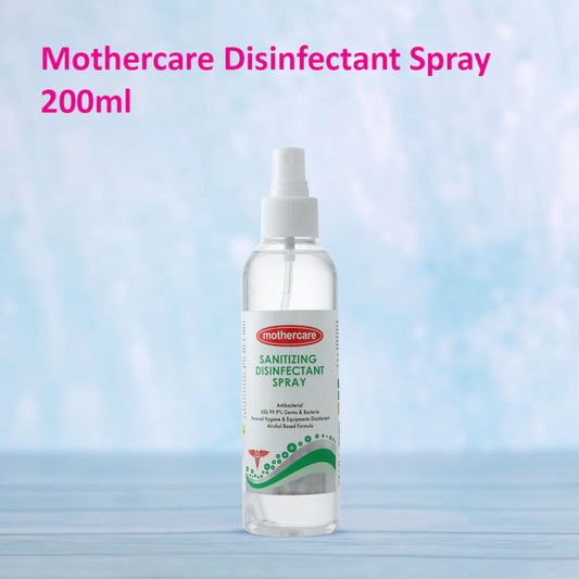 Mothercare Disinfectant Spray 200ml on a light blue background

