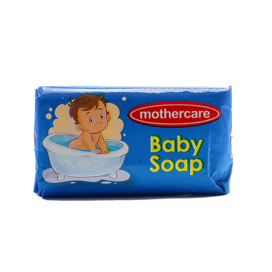 Mothercare baby soap bar with a cartoon baby in a bathtub on a blue background

