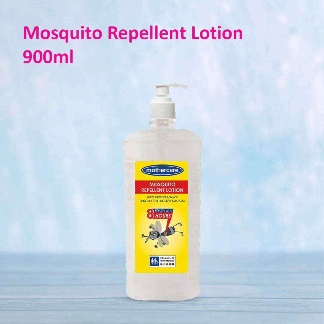 Mosquito repellent lotion bottle with pump on a light blue background

