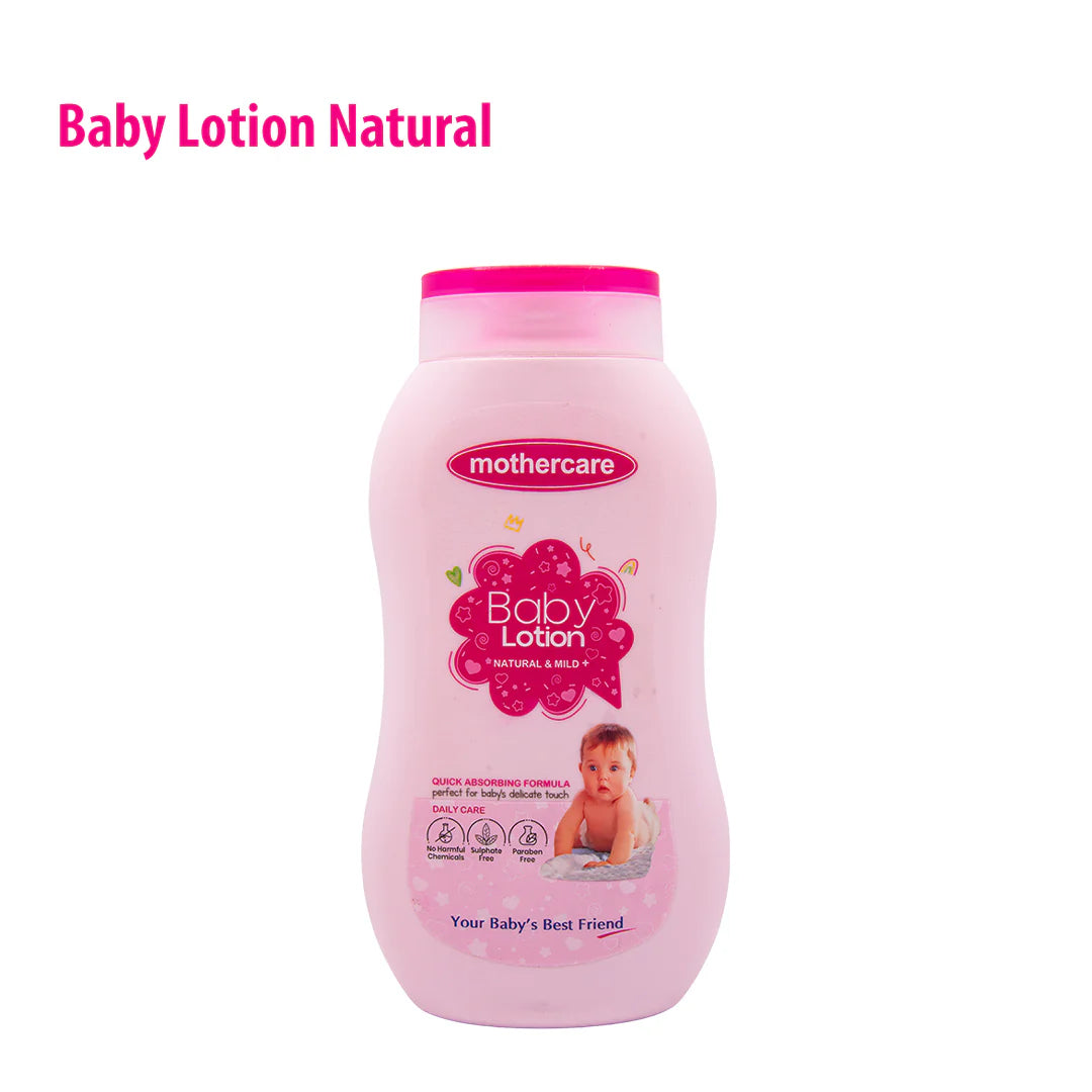 Pink bottle of Mothercare baby lotion on a white background

