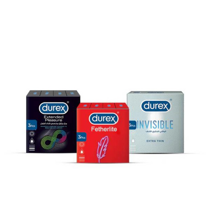 Bundle - Durex Condom Invisible 3'S + Durex - Condoms 3S Performa + Durex - Condoms 3S Feather Lite.