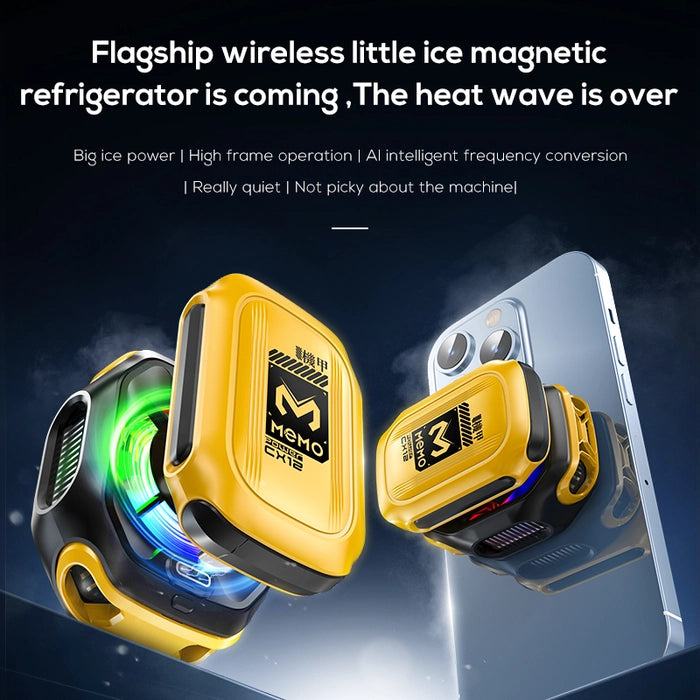 Yellow and black magnetic refrigerator device with text on a dark background

