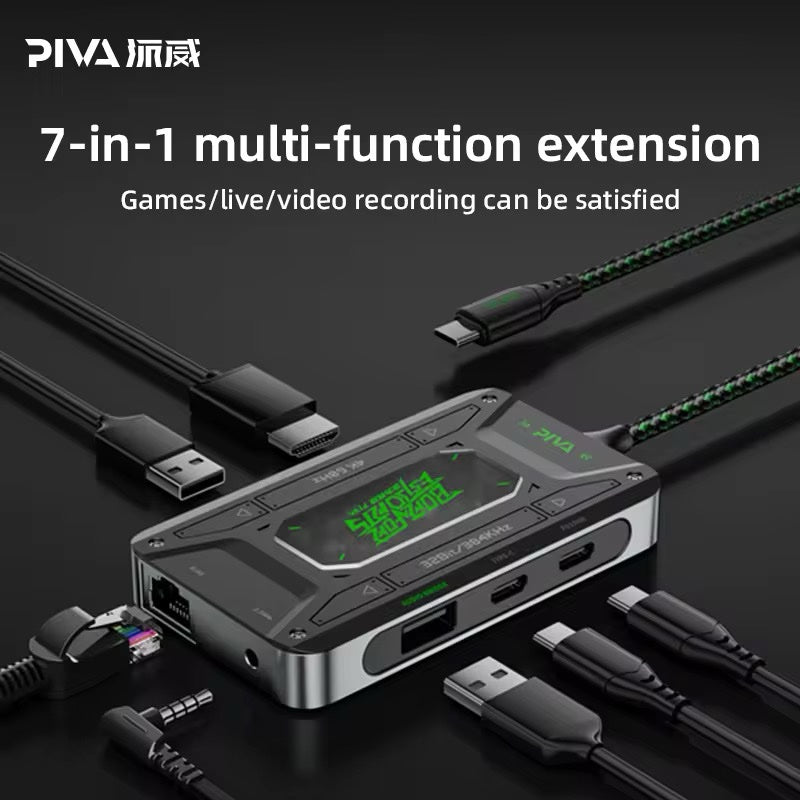 PIVA DS7 Gaming Dock Type-C – 7-in-1 USB-C Hub for iPad Pro | HDMI 4K, USB 3.0, SD/TF Card, Charging Support