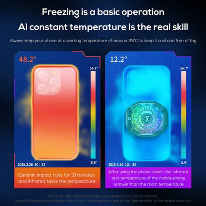 Thermographic images of a phone with temperature readings on a dark background

