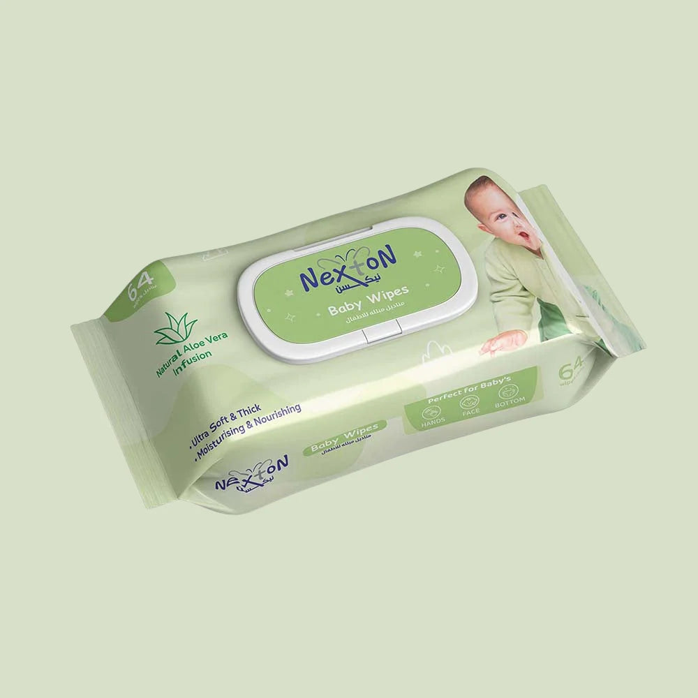 Glorifly Nexton Aloe Vera Baby Wipes 64Pcs – Gentle, Soothing & Safe Care for Delicate Baby Skin