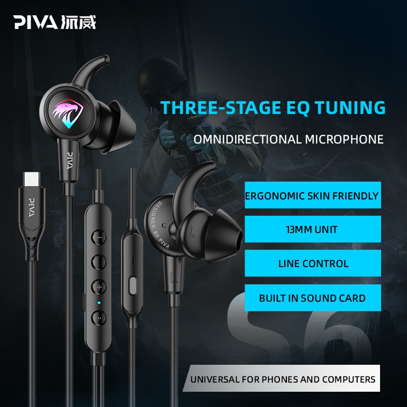 Piva S6 Falcon Wired Gaming Earphone Type-c Jack for PUBG, COD Mobile & PC
